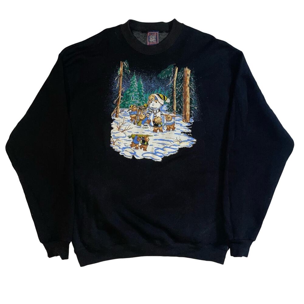 Vtg Island Exposure Cute Bear Snowman Xmas Holiday Winter Cottagecore Sweatshirt